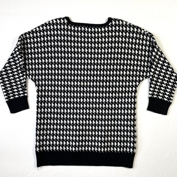 Carolyn Taylor Houndstooth Sweater Black White Crew Neck Dolman Sleeves Size M - Picture 6 of 13
